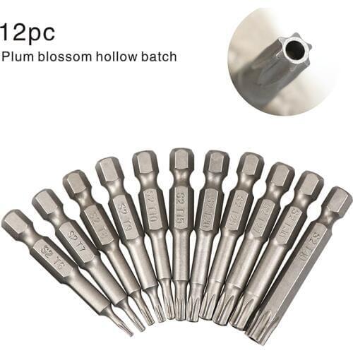 50mm 12Pcs Torx Screwdriver Bit Hex Shank Head Driver Bit Anti Slip Electric Screw Driver Bits T8-T40 Impact