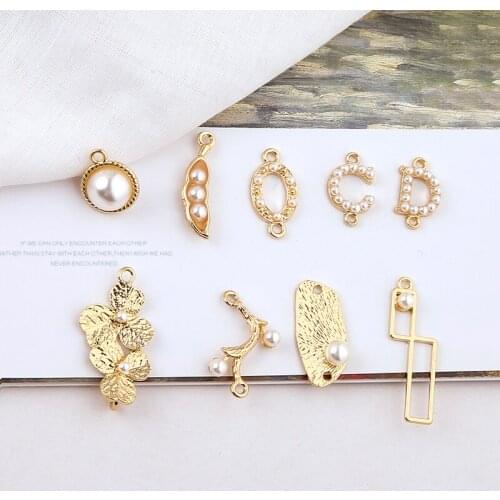 6pcs Korean Style Women Alloy Vintage Pearl Earrings Flower Pea Branch Pendant Letters Earrings For Girls Jewelry Accessories