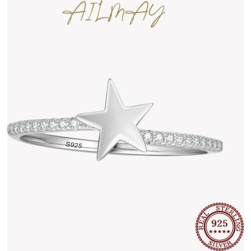 Ailmay Genuine 925 Sterling Silver Exquisite Fashionc Star Clear Zircon Rings For Women Girls Anti-allergy Fine Jewelry Gifts