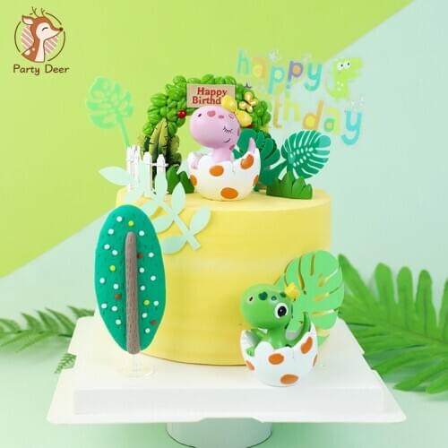 Acrylic Tree Leaf Cartoon Dinosaur Cake Topper Dessert Decoration for Birthday Party Lovely Gifts