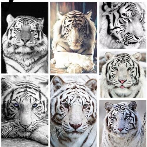 White Tiger Diamond Painting Animal Mosaic Kit 5D Diy Sunset Cross Stitch Hand Mosaic Wall Art Craft Gift Design Home Decoration
