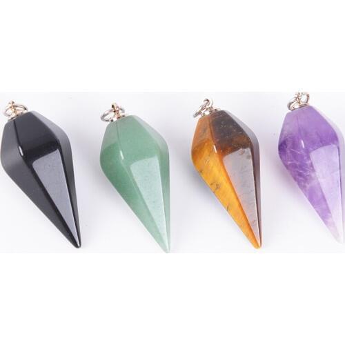 Big Size Men Women Natural Healing Gem Stone Jewelry Hexagonal Reiki Pyramid Pendulum Chain Pendant Amulet Classic D840-D845