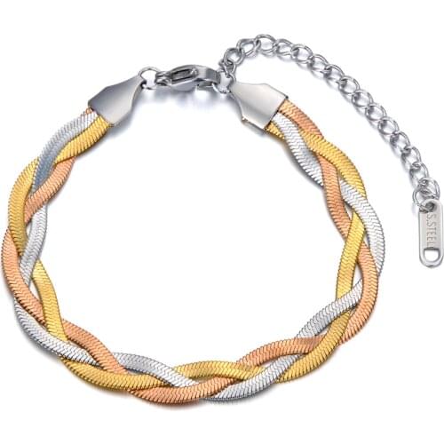 Браслет Stainless Steel Bohemia Snake Chain Bracelets For Women Trendy Three-color Chains Cross Weave Bracelet B20126