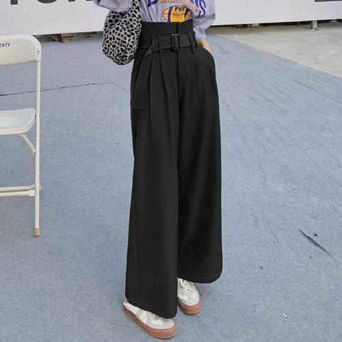Womens Wide Leg Pants Sashes High Waist Female Suit Pants Woman Summer Autumn Business Formal Office Trousers Loose Straight