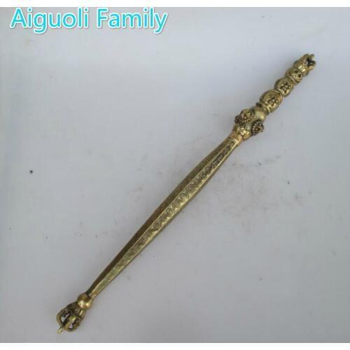Long 49 CM !!! Metal Craft/ Art Collection Chinese Brass Carved Buddhist instruments Statue/Fighting the devil stick Sculpture