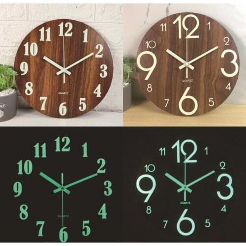 Hot Product Wooden luminous Wall clock Night Light Function Kitchen Office Home Silent & Non-Tickin