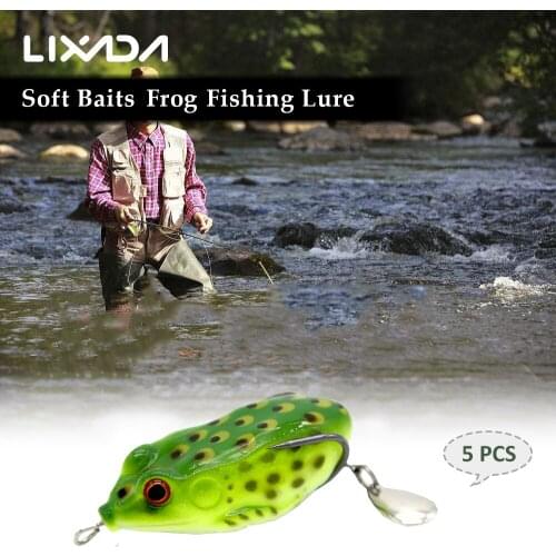 LIXADA 5 Pcs Soft Fishing Lures Kit Bionic Frog Fishing Baits Lifelike Floating Lures Artificial Bait with Hook Fishing Tackle