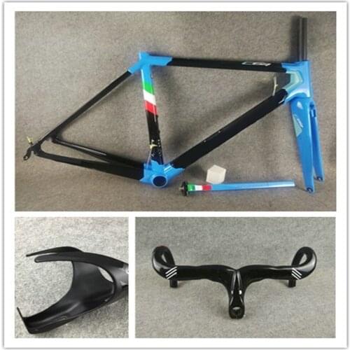 Customize Logo C64 Road Carbon Bike Frame Blue Glossy+ Road Handlebar BOB Carbon Bottle Cages