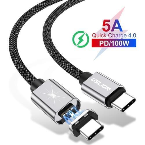 USLION 5A Magnetic USB Type C To USB C Cable For MacBook 100W PD Super Fast Charging USB-C Type-C Wire For Xiaomi Samsung Note