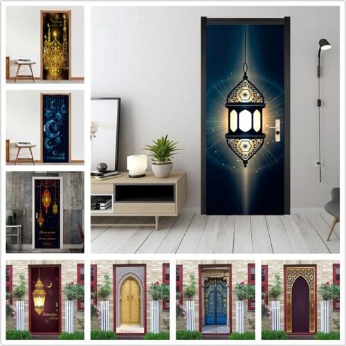 Muslim Eid Al-fitr Door Stickers Wallpaper PVC Self-adhesive Mural Door Poster Door Decoration Decal deurstickers voor woonkamer