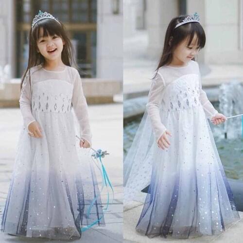 Fancy Elsa Party Dress for Girls Dressy Princess Cosplay Snow Queen Costume Children Carnival Elsa 2 White Frock