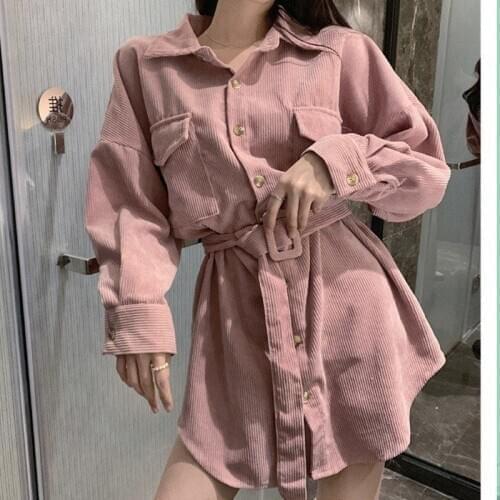 Spring Autumn Women Solid Corduroy Jacket With Sashes Female Elegant Turn-Down Collar Tops Lady Plus Size Blet Tops Outwear