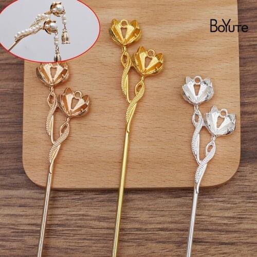 BoYuTe (10 Pieces/Lot) 120*2.5MM Metal Iron Hair Stick Welding 54.5*28MM Alloy Flower Diy Retro Jewelry Accessories