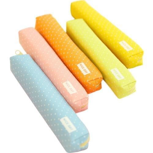 Kawaii Small Fresh Canvas Zipper Pencil Case Solid Color School Pencil Bag For Girls Boys Gift Korean Stationery Office Supplies