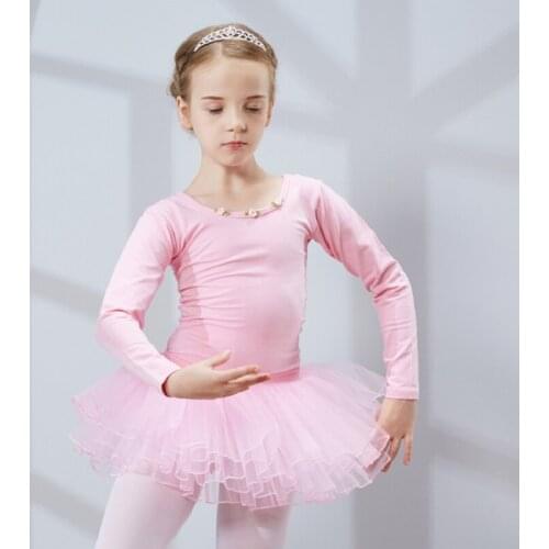 Long Sleeve Toddler Stage Performance Dress,Dance Dress for Girls, Cotton Ballet Dancewear w Tulle, Kids Tutu Dress,Dance Skirts