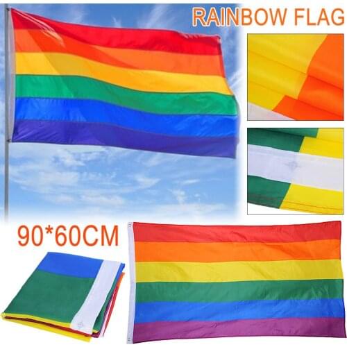 90x60cm Rainbow Flag Polyester Rainbow Flag Large LGBT Pride Flag Outdoor Banner Lesbian Gay Pride LGBT Flag Durable Supplies