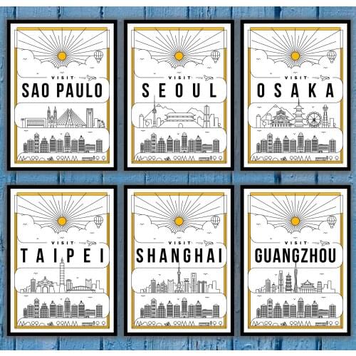 Sao Paulo Seoul Osaka Taipei Shanghai GuangZhou Toronto Barcelona Milano Rome Prague Travel Poster Canvas Painting