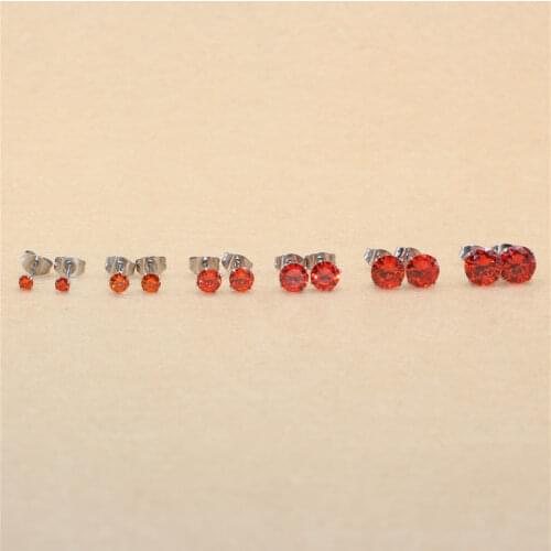 Size 3mm to 8mm 316L Stainless Steel Orange Color Round Zircon Stud Earrings No Fade Allergy Free Brief Jewelry