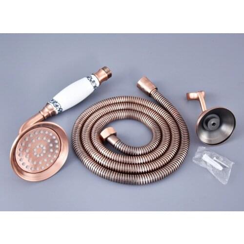 HotelSpa Red Copper 59" Extra Long Flexible Tube Stretchable Hose & Ceramic Hand Spray Shower Head + Adjustable Holder Dhh125