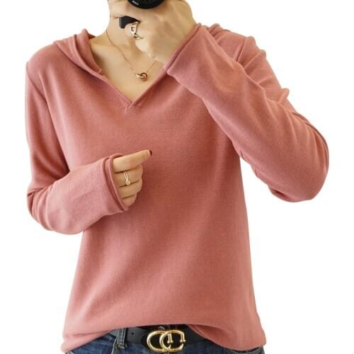 Tailor Sheep Cotton hooded sweater womens long-sleeved knitted pullover loose casual hoodie top