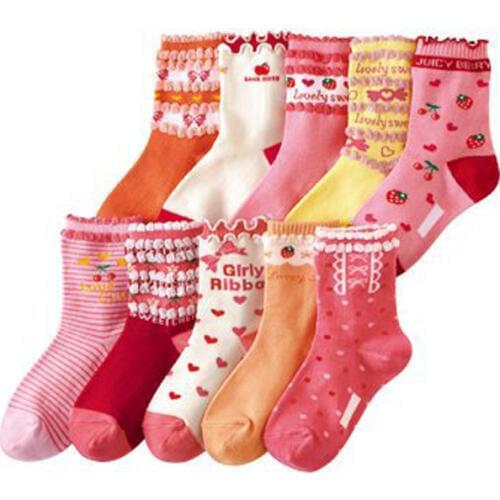 W096 Free shipping 4-12 years girl pure cotton socks big virgin child students socks sweet cherry love style 10 pairs