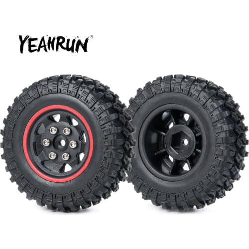 YEAHRUN 4Pcs Micro Plastic Beadlock Wheel Rims Hubs with Rubber Tires for Axial SCX24 90081 1/24 RC Crawler Car Upgrade Parts