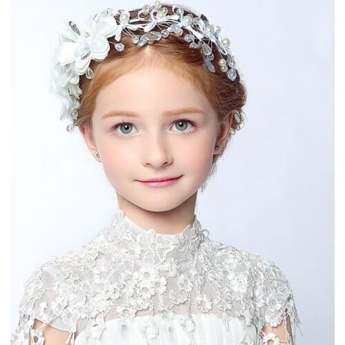 Western Wedding Fashion Flower Girls Headdress Bride Crown Floral Pearl Hair Accessories Ornaments