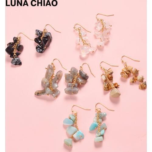 LUNA CHIAO 2018 Fashion Boho Bohemian Natural Stone Mini Rock Stacked Drop Earrings for Women