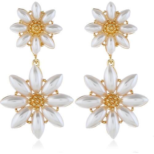 Female dust flower long pearl Stud earrings Pearl jewelry fashion woman earrings fine jewelry accessories earrings