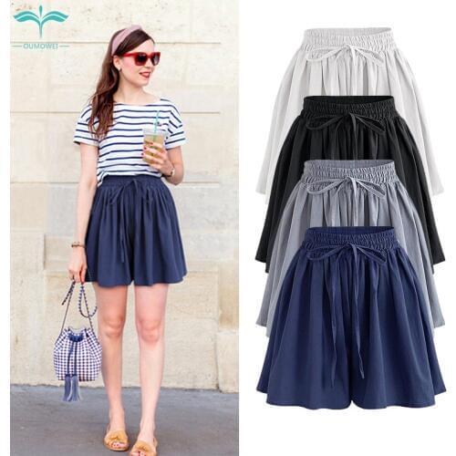 OUMOWEI Womens Leg Shorts 2020 New Large Size Wide Chiffon Solid Color Loose Wild Casual M To 6XL