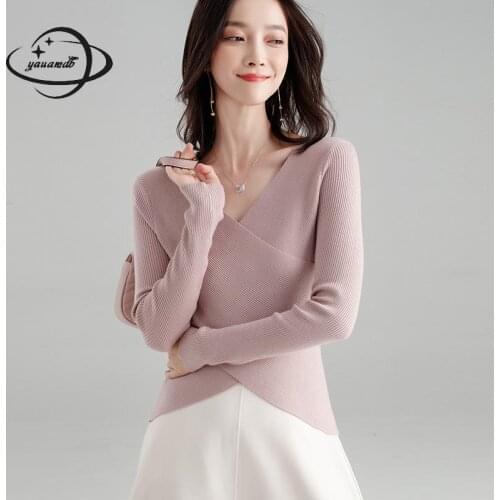 Womens Sweaters Spring Autumn Female Pullovers Clothing Long Sleeve V-neck Knitted Short Style Slim Ladies Clothes H57