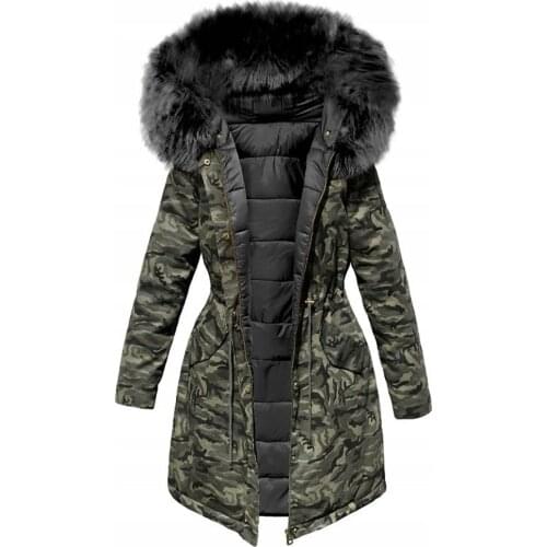 Long Coats Women 2021 Camouflage Coat Hooded Outwear Windbreaker Zipper Stitching Casual Warm Slim Winter Overcoats New Fashion