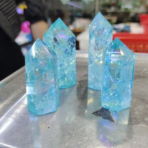 1pcs Blue, pink, white Electroplated Colorful Crystal Column Amulet Reiki Healing Making Home Decoration Gifts