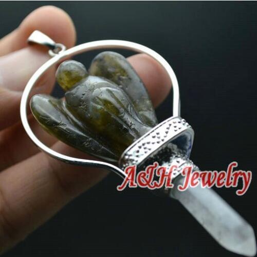 1pc Natural Labradorite Stone Angle Carved With Hexagon Crystal Pendant Fashion Women Jewelry Making Materials