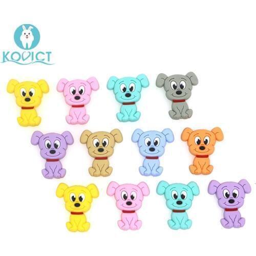 Kovict 10pcs Cartoon Dog silicone beads Baby Teether DIY Toy Necklace Pendant Rodent Pacifier Chain childrens products