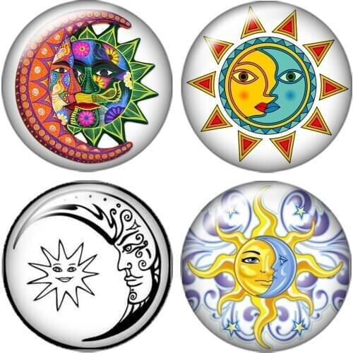 Beauty Sun Moon Star planet 10pcs mixed 12mm/16mm/18mm/25mm Round photo glass cabochon demo flat back Making findings ZB0422