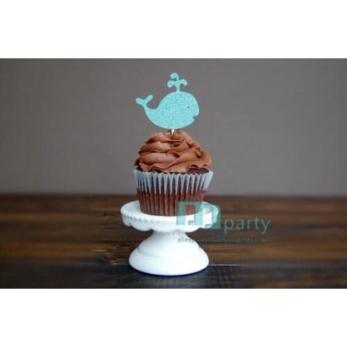 12 Blue Glitter Dolphin Cupcake Toppers, Ocean Theme Party, Beach Theme Birthday, Glitter Cupcake Toppers, Birthday Party