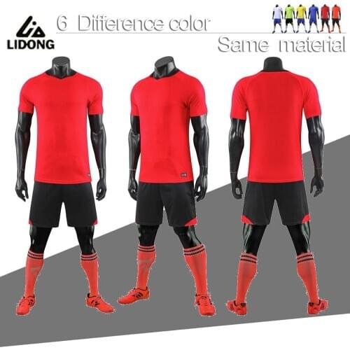 2019 LIDONG Men Kids Soccer Jerseys Set Football kit Training Suits Uniform for blank custom camisa de futebol Red sport t shirt