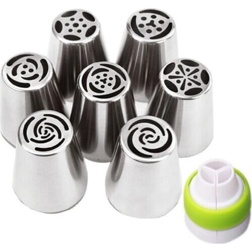 7pcs Russian Tips + 1 Coupler Icing Piping Nozzles Cake Decoration Tips Tulip Rose Nozzle Tip Large Size