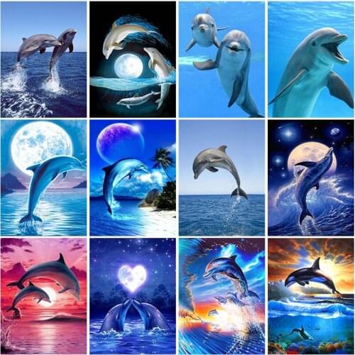 DIY Dolphin 5D Diamond Painting Full Round or Square Rhinestone Mosaic Diamante Embroidery Cross Stitch Wall Art Home Craft Gift