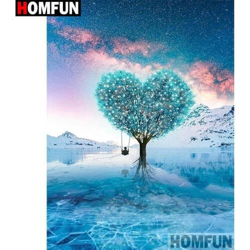 HOMFUN Full Square/Round Drill 5D DIY Diamond Painting "Tree heart scenery" 3D Diamond Embroidery Cross Stitch Home Decor A19827