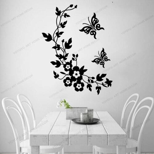 Butterfly Flower Vine Art Home Decoration Stickers Bathroom Wall Decals For Toilet Removable Vinyl Wall Decor CX602