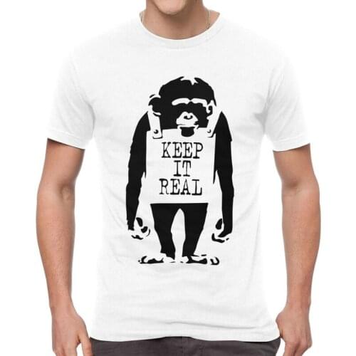 Banksy Keep It Real Tshirt Men Casual Tee Tops Cotton T Shirt Short Sleeve Monkey Street Art Graffiti T-shirt Gift Idea Clothing