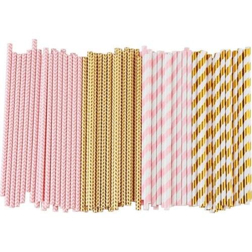 Biodegradable Paper Straws, 100 Pink For Party Supplies, Birthday, Wedding, Bridal/Baby Shower Decorations And Holiday Celebrati