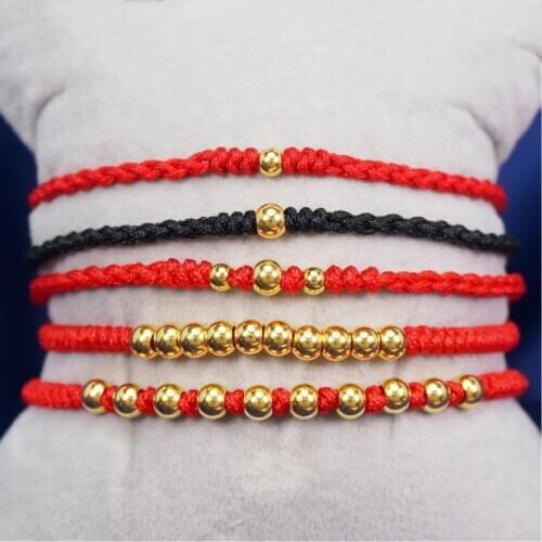 New Real 24k Yellow Gold Bracelet 3/4mm Beads LInk Chain Hand-Woven Bracelet For Woman Man Baby 15-23cm