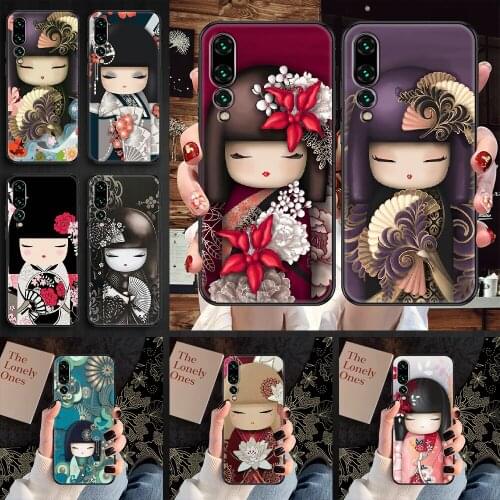 JAPAN Kimono Dolls Phone case For Huawei P Mate P10 P20 P30 P40 10 20 Smart Z Pro Lite 2019 black 3D Etui fashion cell cover