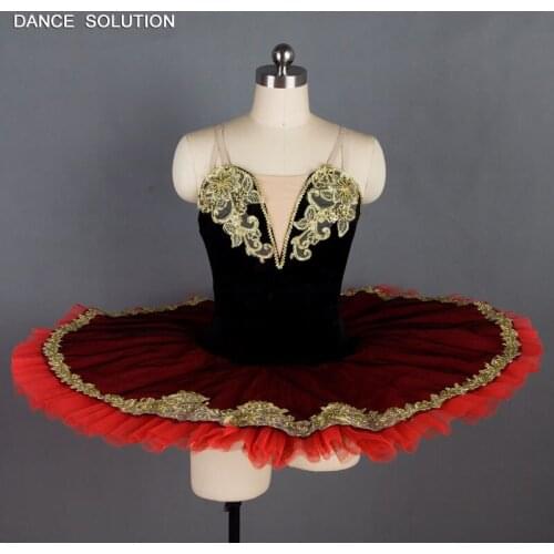 Black Velvet Bodice Pleated Tulle Skirt Ballet Pancake Tutu for Adult & Girl Ballerina Stage Dance Costumes Dancing Dress BLL012