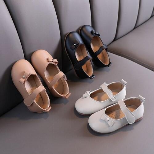 Spring autumn girls leather shoes solid color bow flat baby kids princess shoes soft bottom toddler sneakers SHS081