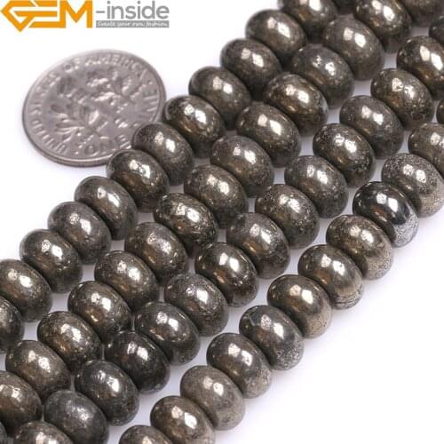 Gem-Inside Natural Rondell Silver Gray Pyrite Beads For Jewelry Making Strand 15 Bracelet Necklace Diy Gifts Wholesale New