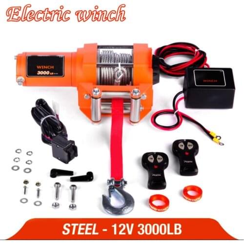 Winch Car 12V Remote Control Set Electric Winch 3000Lb Heavy Duty Atv Trailer 15 High Tensile Steel Cable Electric Winch